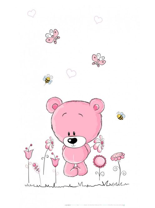 Best4Baby Pink maci virágokkal, fehér fényáteresztő, muszlin babafüggöny - BOMBA ÁR!