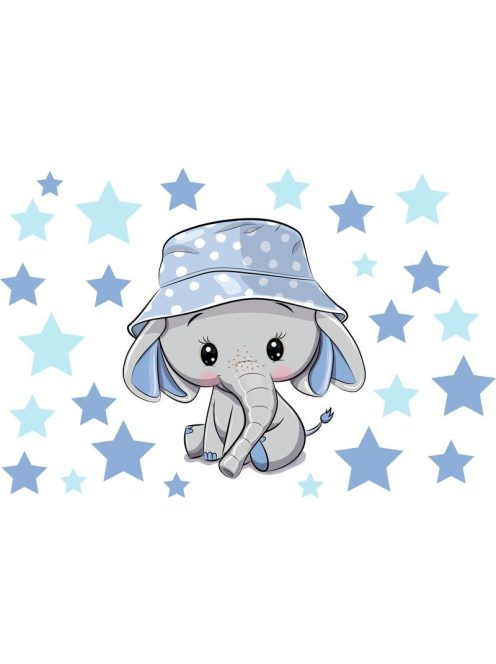 Best4Baby Elefánt fiú csillagokkal falmatrica - fehér