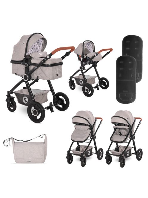 Lorelli Alexa SET babakocsi mózessé alakítható sport résszel - Opaline Grey Elephants 