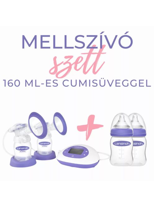 Lansinoh 2 az 1-ben elektromos dupla mellszívó + 2db 160ml cumisüveg szett
