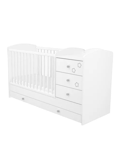 Timba Félix 3 Fiókos Kombinált kiságy (60x120-as) - Fehér Csillagos