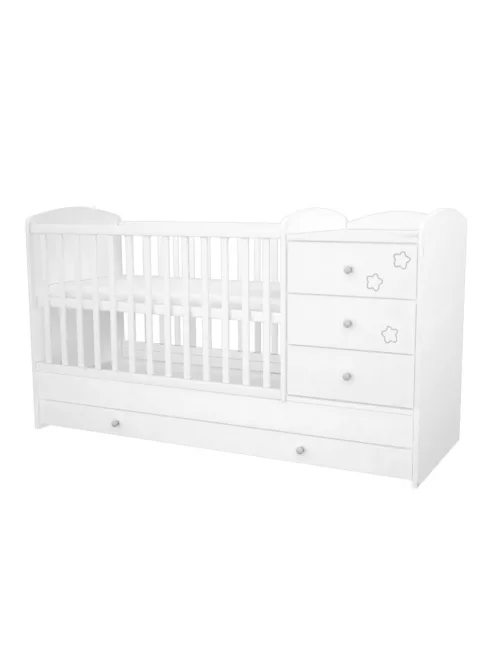 Timba Félix 3 Fiókos Kombinált kiságy (60x120-as) - Fehér Csillagos