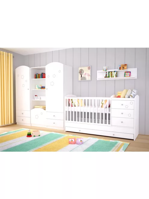 Timba Félix 3 Fiókos Kombinált kiságy (60x120-as) - Fehér Csillagos