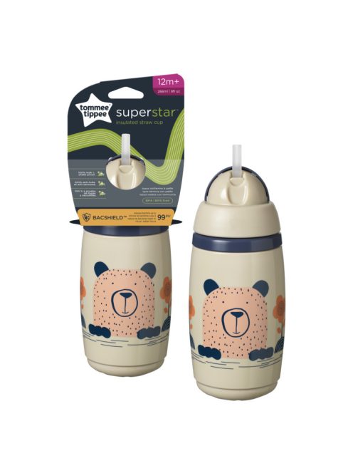 Tommee Tippee Superstar insulated straw szívószálas hőtartó pohár, drapp, 266ml