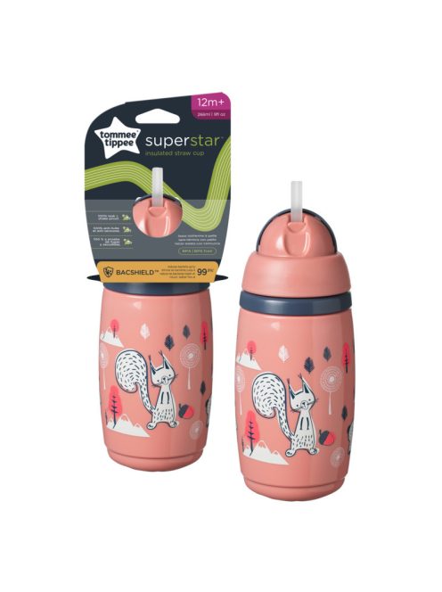 Tommee Tippee Superstar insulated straw szívószálas hőtartó pohár, rózsaszín, 266 ml