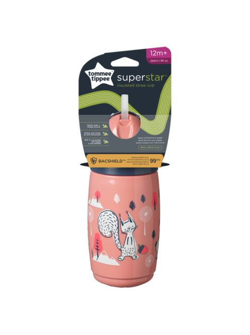 Tommee Tippee Superstar insulated straw szívószálas hőtartó pohár, rózsaszín, 266 ml