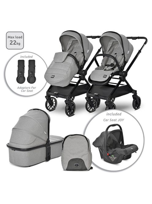 Lorelli Reya 3az1-ben multifunkciós babakocsi átfordítható tolókarral + Joy autóshordozó - Grey