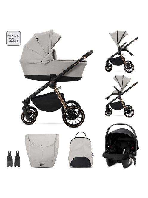 Lorelli Bianca 3az1-ben újszülött babakocsi Lorelli Aria Luxe hordozóval - Beige (2 doboz)