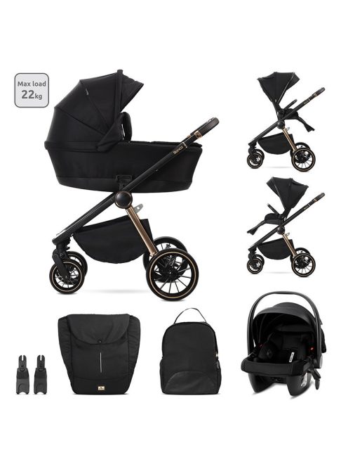 Lorelli Bianca 3az1-ben újszülött babakocsi Lorelli Aria Luxe hordozóval - Black (2 doboz)