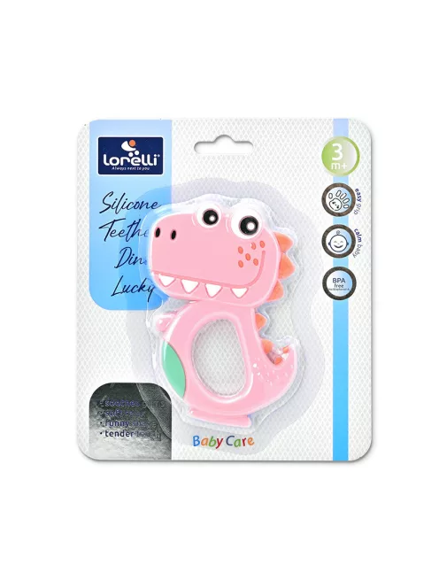 Baby Care szilikon rágóka - Dino Lucky Pink