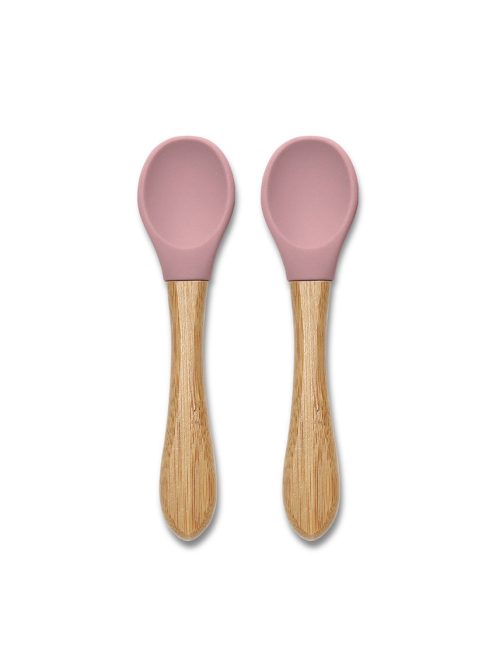 Lorelli Szilikon kanalak bambusz nyéllel, 2db - deep pink