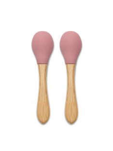 Lorelli Szilikon kanalak bambusz nyéllel, 2db - deep pink