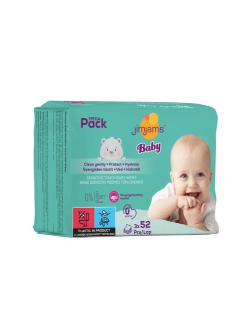 JimJams Baby nedves popsitörlőkendő multipack, illatmentes, 3x52db