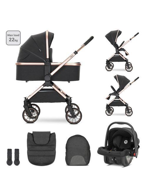 Lorelli Reya 3az1-ben multifunkciós babakocsi átfordítható tolókarral + Joy autóshordozó - Black Jasper