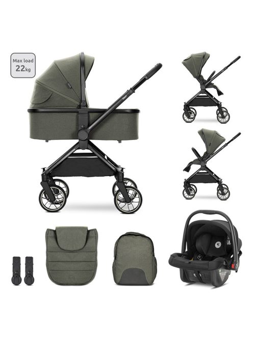Lorelli Reya 3az1-ben multifunkciós babakocsi átfordítható tolókarral + Joy autóshordozó - Green