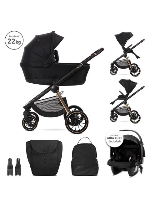 Lorelli Bianca 3az1-ben újszülött babakocsi Lorelli Aria Luxe hordozóval - Black (2 doboz)