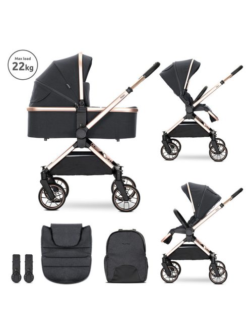 Lorelli Reya 2az1-ben multifunkciós babakocsi átfordítható tolókarral - Black