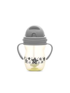   Baby Care szívószálas itató fogantyúval 275ml - Grey/Yellow