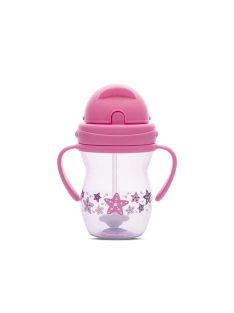   Baby Care szívószálas itató fogantyúval 275ml - Pink/Purple
