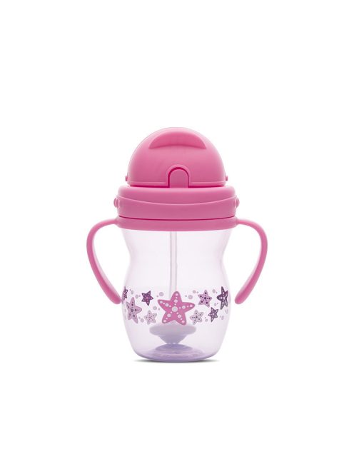 Baby Care szívószálas itató fogantyúval 275ml - Pink/Purple