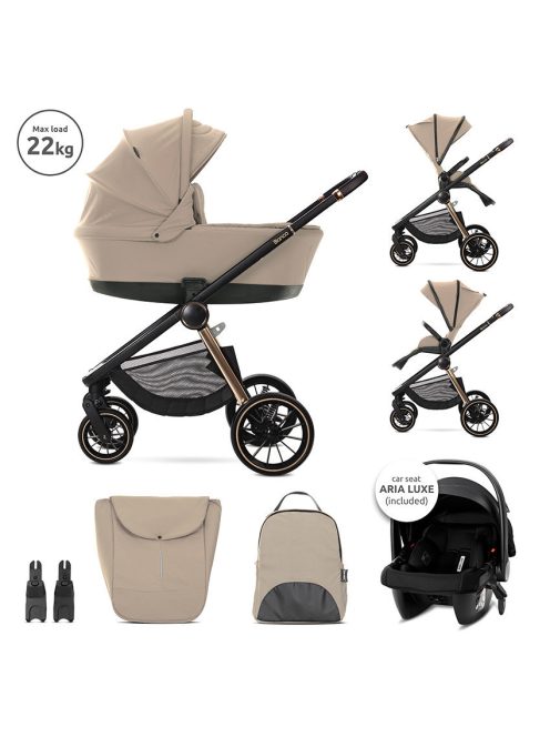 Lorelli Bianca 3az1-ben újszülött babakocsi Lorelli Aria Luxe hordozóval - Beige (2 doboz)
