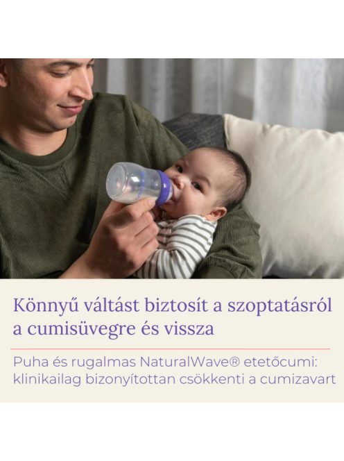 Lansinoh Cumisüveg közepes folyású etetőcumival + fedéllel, 240 ml