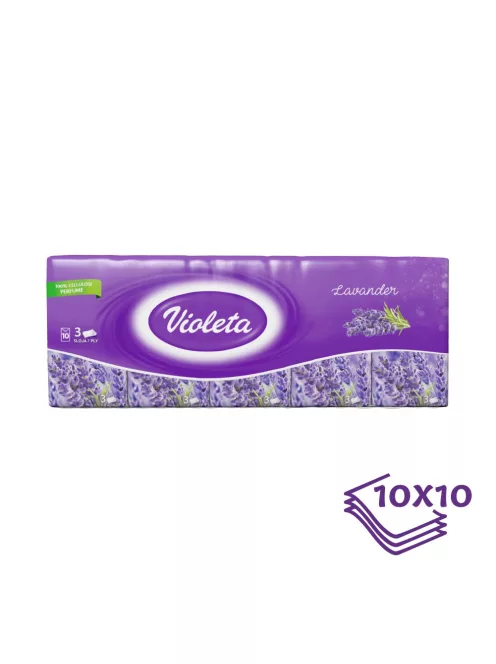 Violeta papírzsebkendő 3 rétegű, 10×10 db – levendula