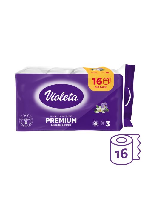 Violeta prémium toalettpapír, 3 rétegű, 16 db – levendula-vanília illatú