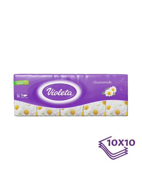 Violeta papírzsebkendő 3 rétegű, 10×10 db – kamilla