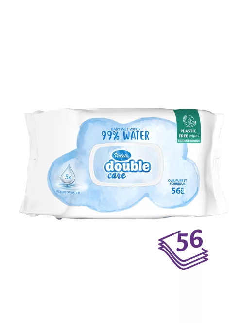 Violeta Double Care popsitörlő 56 db, 99% víztartalommal