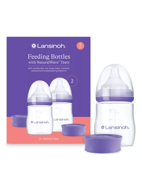Lansinoh 2 db cumisüveg lassú folyású etetőcumival + 2 db fedéllel, 160 ml