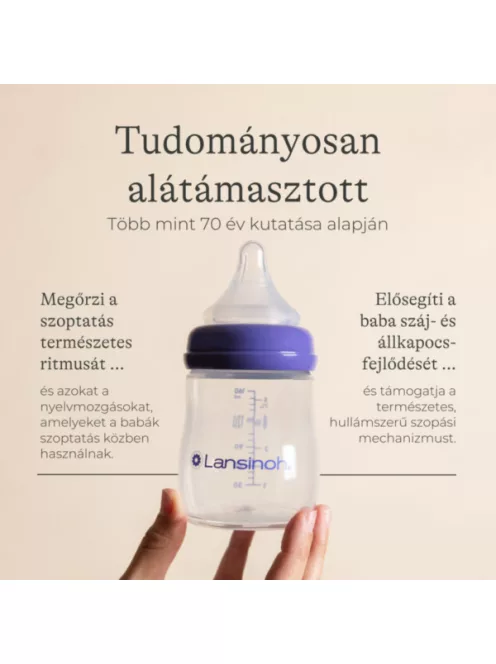 Lansinoh 2 db cumisüveg lassú folyású etetőcumival + 2 db fedéllel, 160 ml