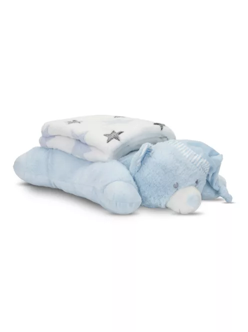 Lorelli Poffy Duo takaró 75x90 cm párnával 45x30 cm - White Blue Teddy Bear