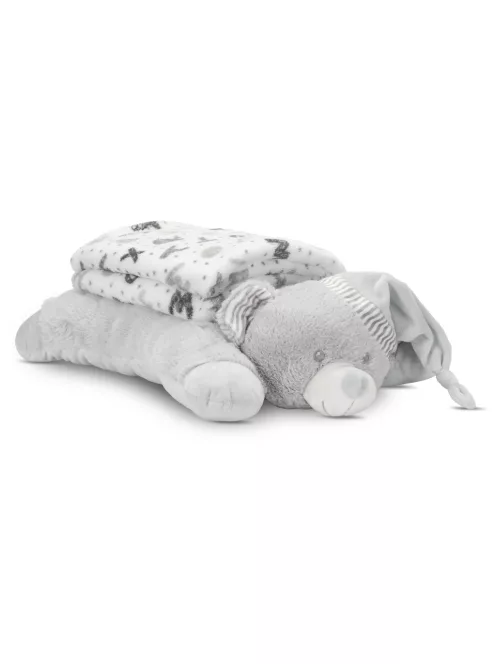 Lorelli Poffy Duo takaró 75x90 cm párnával 45x30 cm - White Grey Teddy Bear