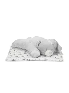   Lorelli Poffy Duo takaró 75x90 cm párnával 45x30 cm - White Grey Teddy Bear