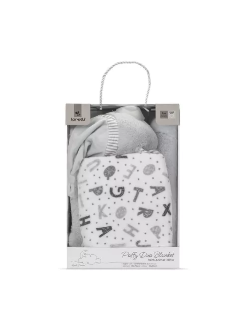 Lorelli Poffy Duo takaró 75x90 cm párnával 45x30 cm - White Grey Teddy Bear