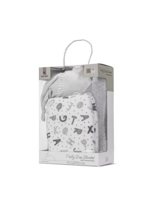 Lorelli Poffy Duo takaró 75x90 cm párnával 45x30 cm - White Grey Teddy Bear