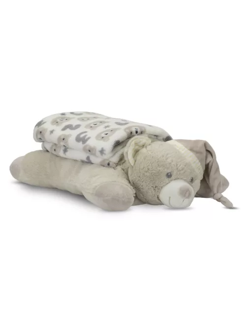 Lorelli Poffy Duo takaró 75x90 cm párnával 45x30 cm - White BeigeTeddy Bear