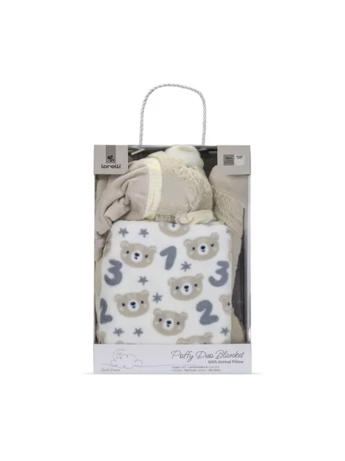 Lorelli Poffy Duo takaró 75x90 cm párnával 45x30 cm - White BeigeTeddy Bear