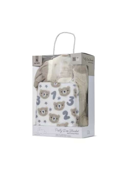 Lorelli Poffy Duo takaró 75x90 cm párnával 45x30 cm - White BeigeTeddy Bear