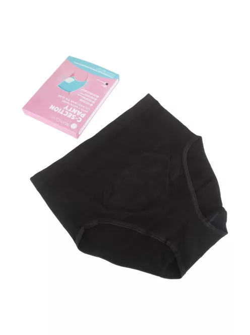 MomCare Császármetszés utáni Hasleszorító Bugyi beépített C-Satin panellel a heg körül - fekete L-XL