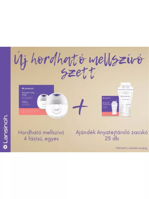 Lansinoh hordható mellszívó – 4 fázisú, egyes + AJÁNDÉK Lansinoh anyatejgyűjtő zacskóval 25 darabos