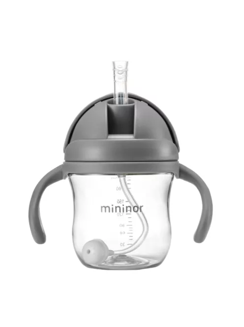 Mininor szívószálas itatópohár 220 ml - szürke