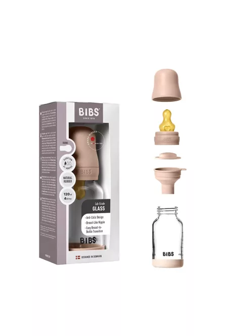 BIBS Cumisüvegszett 120ml natúr kaucsuk cumifejjel - Púderrózsaszín