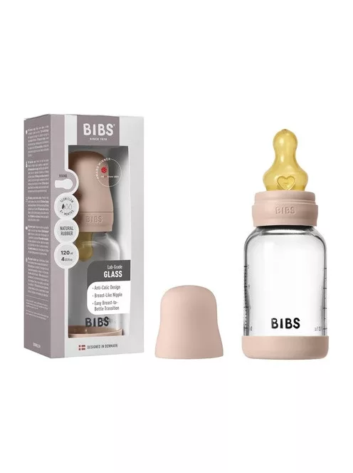 BIBS Cumisüvegszett 120ml natúr kaucsuk cumifejjel - Púderrózsaszín