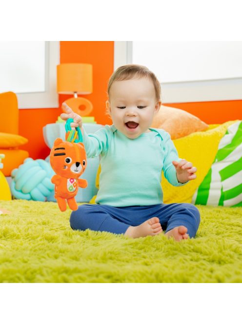Bright Starts Plüss csörgő tigris C-karikán, Jingle Joy™, 0 hó+