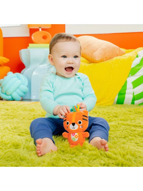 Bright Starts Plüss csörgő tigris C-karikán, Jingle Joy™, 0 hó+