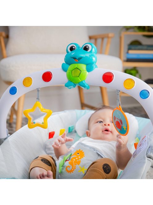 BABY EINSTEIN Zenélő rezgő pihenőszék fényekkel Kick to It Neptune 9 kg-ig