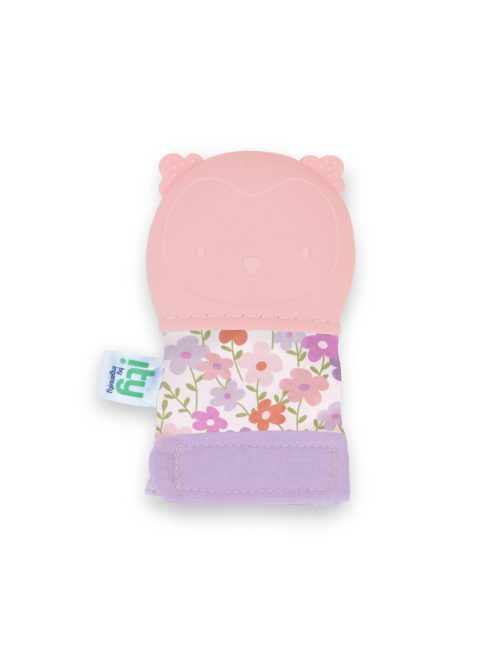 INGENUITY Bagoly mintás rágóka kesztyűvel, rózsaszín, BPA-mentes, 3 hónapos kortól