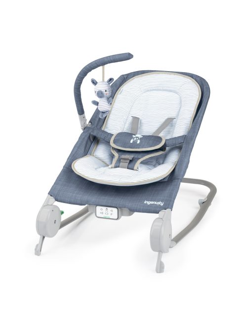 INGENUITY Rezgő masszázs pihenőszék dallamokkal, Happy Belly™, Rock-to-Bounce, Chambray, 0 hó+, 9 kg-ig